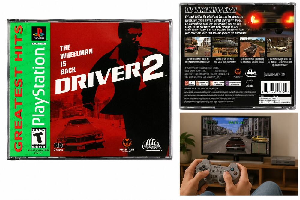Driver 2 (PlayStation 1 PS1) – Complete 2 Disc Racing/Action Game